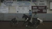 Tyler and Keotas Fast Cash heading a steer at a jackpot roping in Taber. 